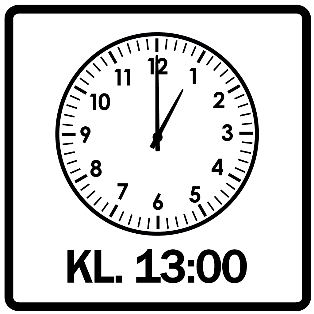 Piktogram - Klokken 13:00
